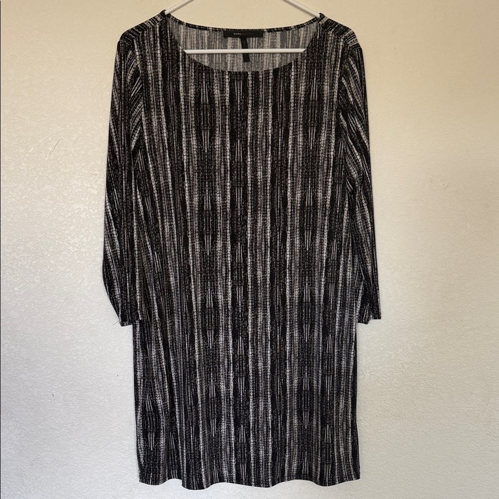 BCBGMaxAzria Black and White Striped Long Sleeve Dress